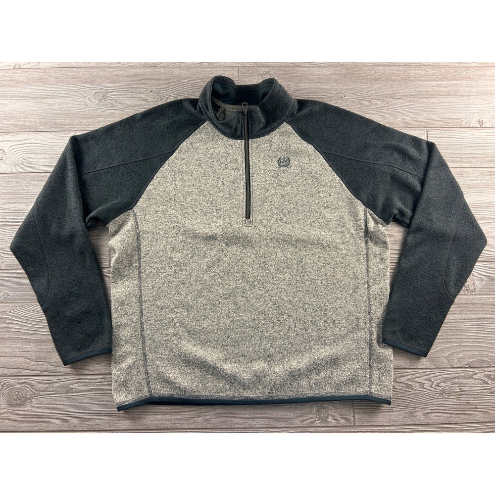 Cinch Mens XL Quarter Zip Pullover Sweater Gray Black Colorblock Fleece Mock Nec
